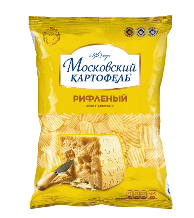 КАРТОФЕЛЬ ХРУСТЯЩИЙ МОСКОВСКИЙ КАРТОФЕЛЬ 120Г РИФЛЕНЫЙ СО ВКУСОМ СЫРА ПАРМЕЗАН