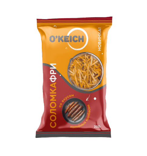 ЧИПСЫ ОКЕЙЧ 90Г СОЛОМКА ФРИ КАРТОФЕЛЬНО-КУКУРУЗНЫЕ СО ВКУСОМ КОПЧЕНЫХ КОЛБАСОК