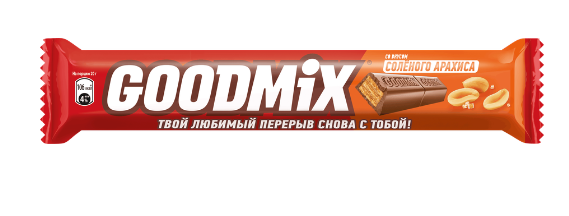БАТОН ГУДМИКС 40Г МОЛОЧ ШОК С НАЧИН СО ВКУСОМ СОЛЕНОГО АРАХИСА С ХРУСТ ВАФЛЕЙ