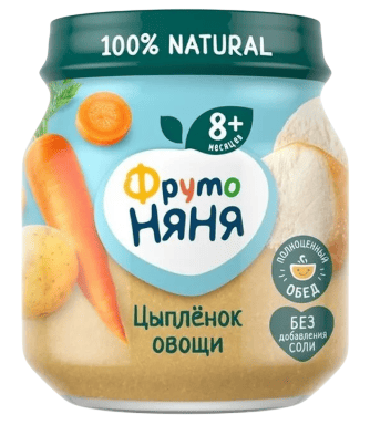 ПЮРЕ ФРУТОНЯНЯ 100Г ИЗ ЦЫПЛЕНКА С РИСОМ И ОВОЩАМИ