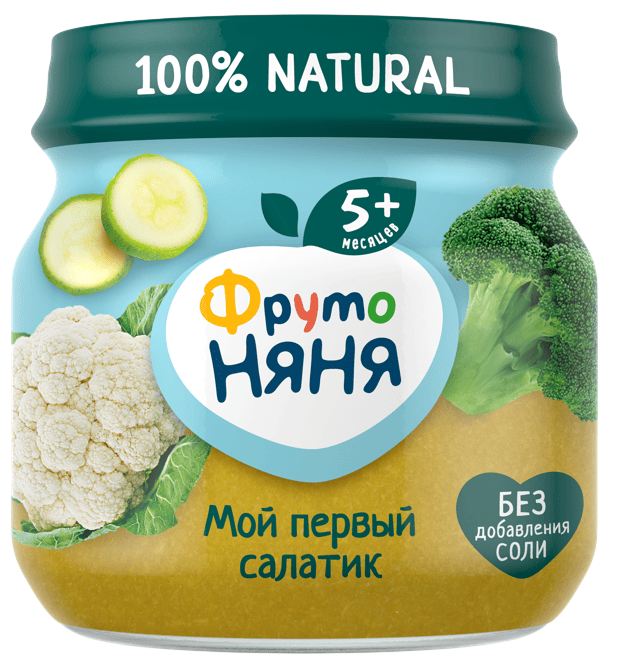 ПЮРЕ ФРУТОНЯНЯ 80Г МОЙ ПЕРВЫЙ САЛАТИК БРОККОЛИ КАБАЧКИ ЦВЕТНАЯ КАПУСТА СТ