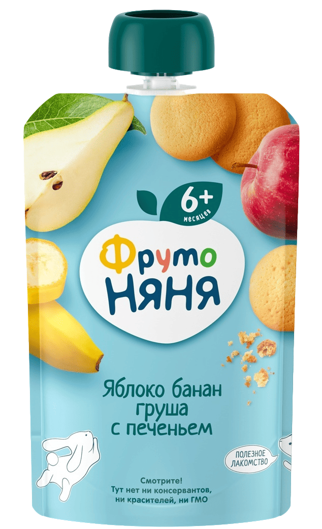 ПЮРЕ ФРУТОНЯНЯ 90Г ЯБЛОКО БАНАН ГРУША С ПЕЧЕНЬЕМ М/У
