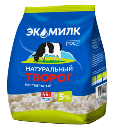 ТВОРОГ ЭКОМИЛК 5% 280Г РАССЫПЧАТЫЙ ПАКЕТ