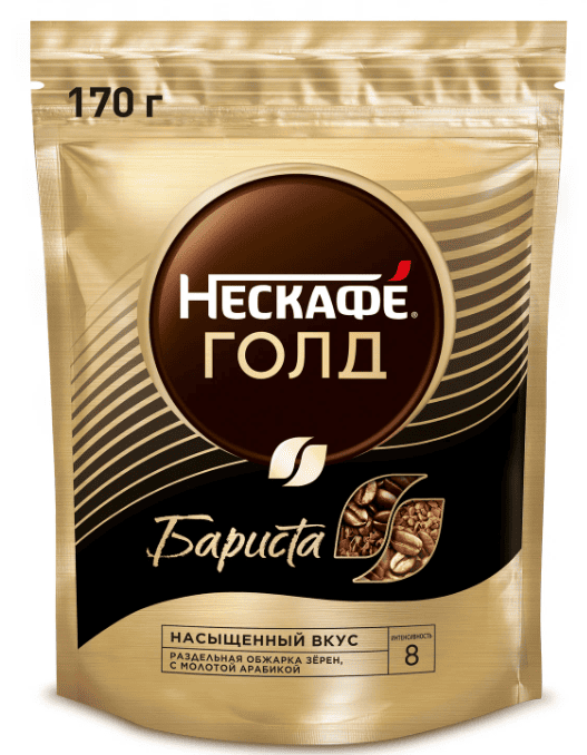 КОФЕ НЕСКАФЕ БАРИСТА 170Г СУБЛИМИРОВАННЫЙ С ДОБАВЛЕНИЕМ МОЛОТОГО ПАКЕТ