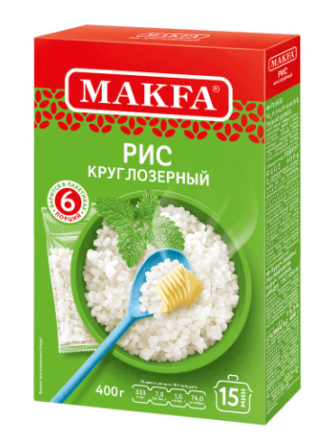 КРУПА РИС МАКФА КРУГЛОЗЕРНЫЙ ШЛИФОВАННЫЙ 400Г 6 ПАКЕТОВ