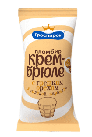 МОРОЖЕНОЕ ГРОСПИРОН 85Г ПЛОМБИР КРЕМ-БРЮЛЕ С ГРЕЦК ОРЕХОМ КАРАМЕЛ С СОЛЬЮ ВАФ СТ