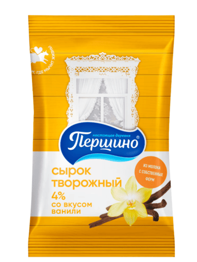 СЫРОК ТВОРОЖНЫЙ ПЕРШИНО 90Г 4% СЛАДКИЙ СО ВКУСОМ ВАНИЛИ ФЛОУ-ПАК