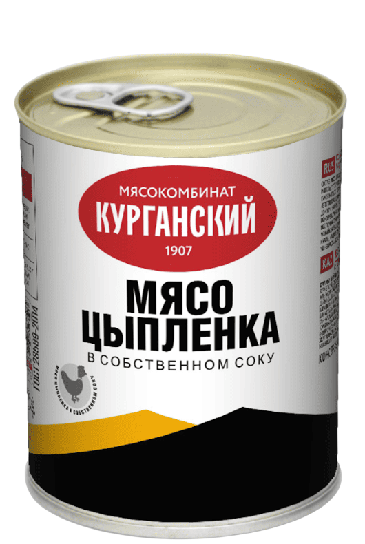 МЯСО ЦЫПЛЕНКА КУРГАН СТАНДАРТ 350Г В СОБСТВЕННОМ СОКУ ЖБ КЛЮЧ