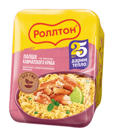 ЛАПША РОЛЛТОН 90Г ЯИЧНАЯ СО ВКУСОМ КАМЧАТСКОГО КРАБА ЛОТОК