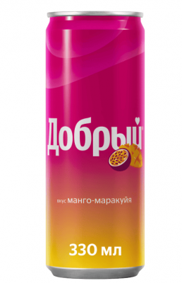 НАПИТОК БЕЗАЛКОГОЛЬНЫЙ ДОБРЫЙ 0,33Л АРОМАТ СО ВКУС МАНГО-МАРАКУЙЯ С/ГАЗ ЖБ