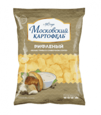 КАРТОФЕЛЬ ХРУСТЯЩИЙ МОСКОВСКИЙ КАРТОФЕЛЬ 120Г РИФЛ СО ВКУС БЕЛ ГРИБ В СЛИВ СОУСЕ