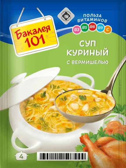 СУП РУССКИЙ ПРОДУКТ БАКАЛЕЯ 101 КУРИНЫЙ С ВЕРМИШЕЛЬЮ 60Г