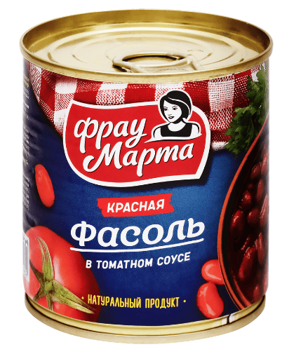 ФАСОЛЬ ФРАУ МАРТА 310Г КРАСНАЯ В ТОМАТНОМ СОУСЕ ЖБ КЛЮЧ