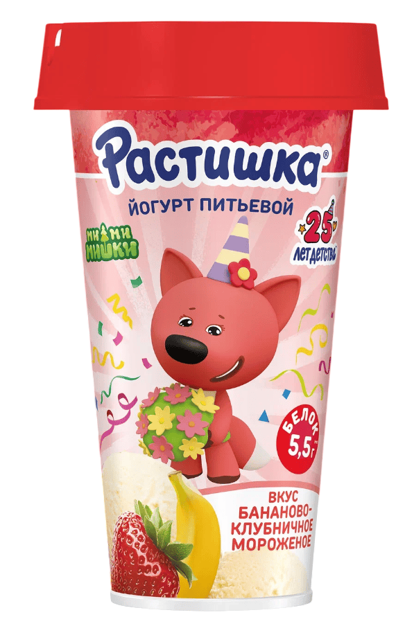 ЙОГУРТ ДАНОН РАСТИШКА 190Г 2,8% СО ВКУСОМ БАНАНОВО-КЛУБНИЧ МОРОЖЕНОГО ОБОГАЩ ПИТ