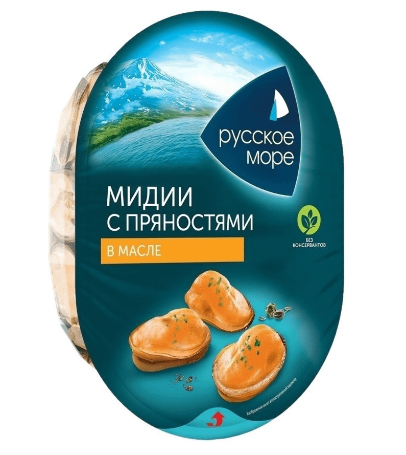 ИЗДЕЛИЕ РЫБНОЕ КУЛИНАРНОЕ РУССКОЕ МОРЕ 180Г МЯСО МИДИИ ЮЖ ПРЯН В РАСТИТ МАСЛЕ