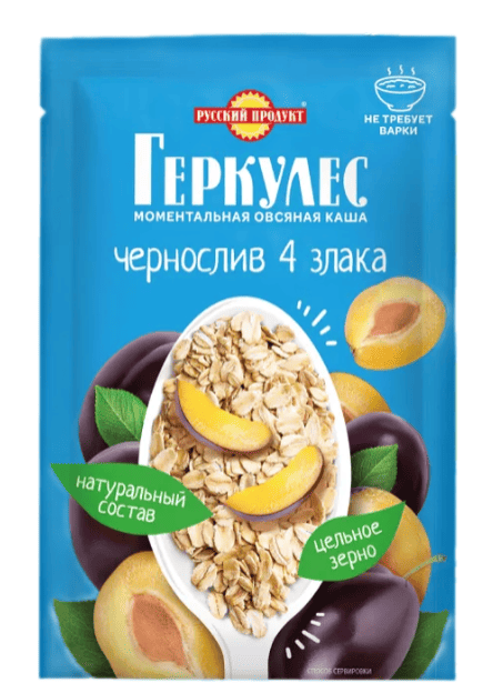 КАША РУССКИЙ ПРОДУКТ ГЕРКУЛЕС ОВСЯНАЯ С ЧЕРНОСЛИВОМ 4 ЗЛАКА 35Г