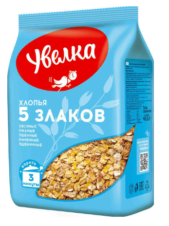 ХЛОПЬЯ УВЕЛКА 400Г 5 ЗЛАКОВ БРИКЕТ М/У