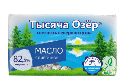 МАСЛО СЛИВОЧНОЕ ТЫСЯЧА ОЗЕР 350Г СЛАДКОСЛИВ НЕСОЛ С МАСС ДОЛЕЙ ЖИРА 82,5%