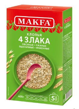 ХЛОПЬЯ МАКФА 400Г 4 ЗЛАКА ТВ