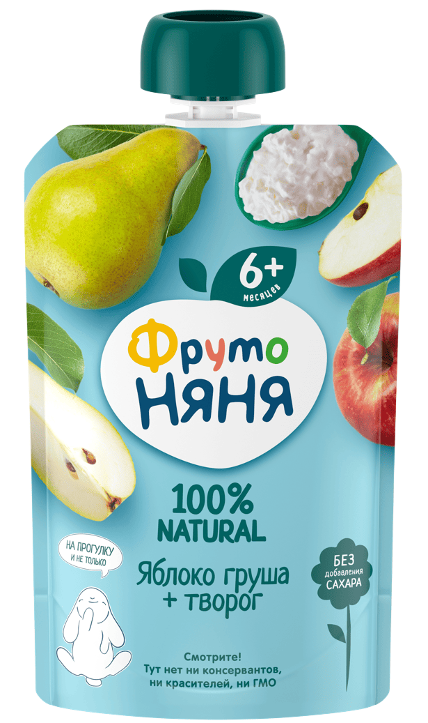 ПЮРЕ ФРУТОНЯНЯ 90Г ЯБЛОКО ГРУША ТВОРОГ М/У
