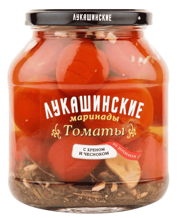 ТОМАТЫ ЛУКАШИНСКИЕ 670Г МАРИНОВАННЫЕ ПО ДЕРЕВЕНСКИ С ХРЕНОМ И ЧЕСНОКОМ СТ