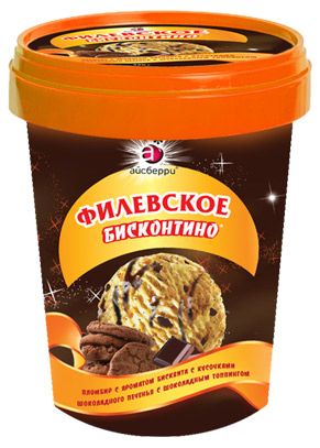 МОРОЖЕНОЕ ФИЛЕВСКОЕ 550Г ПЛОМБИР С АРОМ БИСКВИТА С ШОК ПЕЧ С ШОК ТОППИНГОМ ВЕДРО