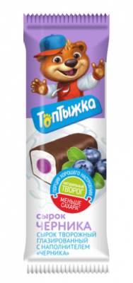 СЫРОК ТВОРОЖНЫЙ ТОПТЫЖКА 12% 40Г С НАПОЛНИТЕЛЕМ ЧЕРНИКА ГЛАЗИРОВАННЫЙ