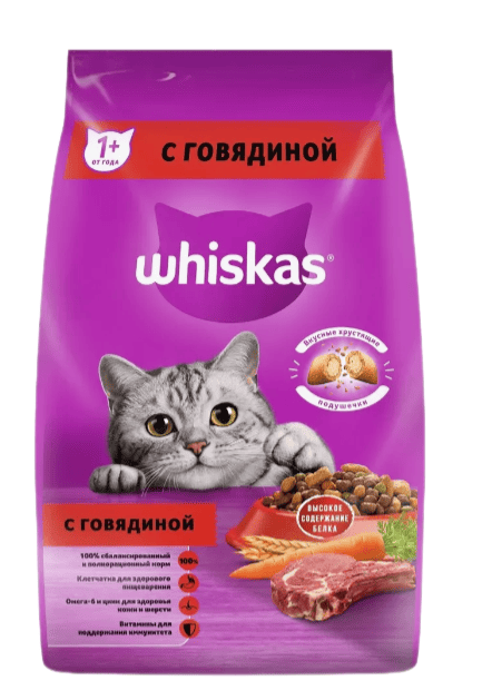 КОРМ Д/КОШЕК ВИСКАС 1,3КГ ВКУСНЫЕ ПОДУШЕЧКИ С НЕЖНЫМ ПАШТЕТОМ С ГОВЯДИНОЙ