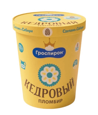 МОРОЖЕНОЕ ГРОСПИРОН 410Г ПЛОМБИР ВАНИЛЬНЫЙ С КЕДРОВЫМ ОРЕХОМ В ВЕДРЕ БУМАЖ