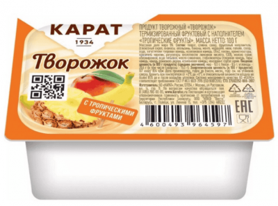 ПРОДУКТ ТВОРОЖНЫЙ КАРАТ ТВОРОЖОК 100Г ФРУКТ С НАПОЛНИТ ТРОПИЧЕСКИЕ ФРУКТЫ 9%