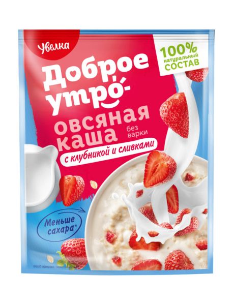 КАША УВЕЛКА 40Г ОВСЯНАЯ Б/П С КЛУБНИКОЙ СО ВКУСОМ СЛИВОК ПАКЕТ
