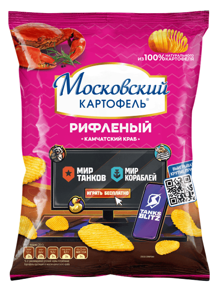 КАРТОФЕЛЬ ХРУСТЯЩИЙ МОСКОВСКИЙ КАРТОФЕЛЬ 120Г РИФЛЕНЫЕ СО ВКУСОМ КАМЧАТСКИЙ КРАБ