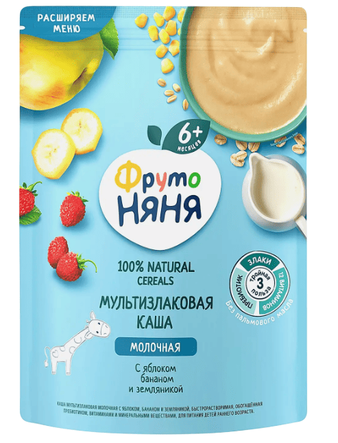 КАША ФРУТОНЯНЯ 200Г МУЛЬТИЗЛАКОВАЯ МОЛОЧ ЯБЛОКО БАНАН ЗЕМЛЯНИКА Д/П