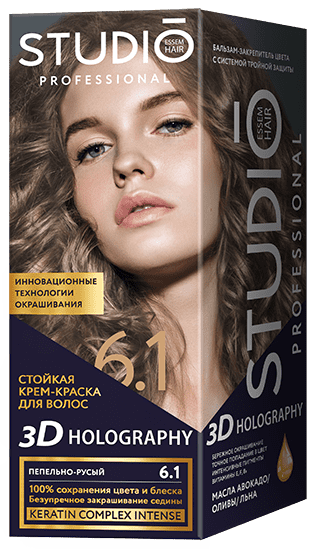 КРЕМ-КРАСКА Д/ВОЛОС СТУДИО 3Д 6.1 ПЕПЕЛЬНО-РУСЫЙ
