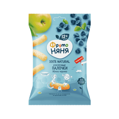 ПАЛОЧКИ КУКУРУЗНЫЕ ФРУТОНЯНЯ 20Г ЯБЛОКО ЧЕРНИКА