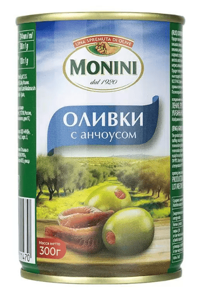ОЛИВКИ МОНИНИ 300Г С АНЧОУСОМ ЖБ КЛЮЧ