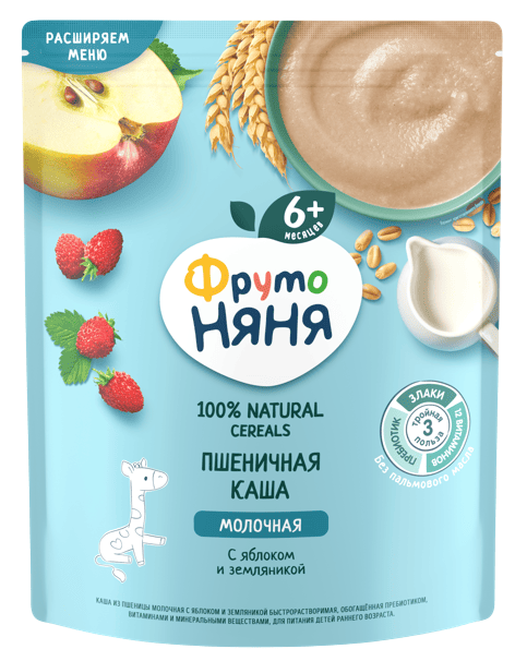 КАША ФРУТОНЯНЯ 200Г МОЛОЧНАЯ ПШЕНИЧНАЯ ЯБЛОКО ЗЕМЛЯНИКА