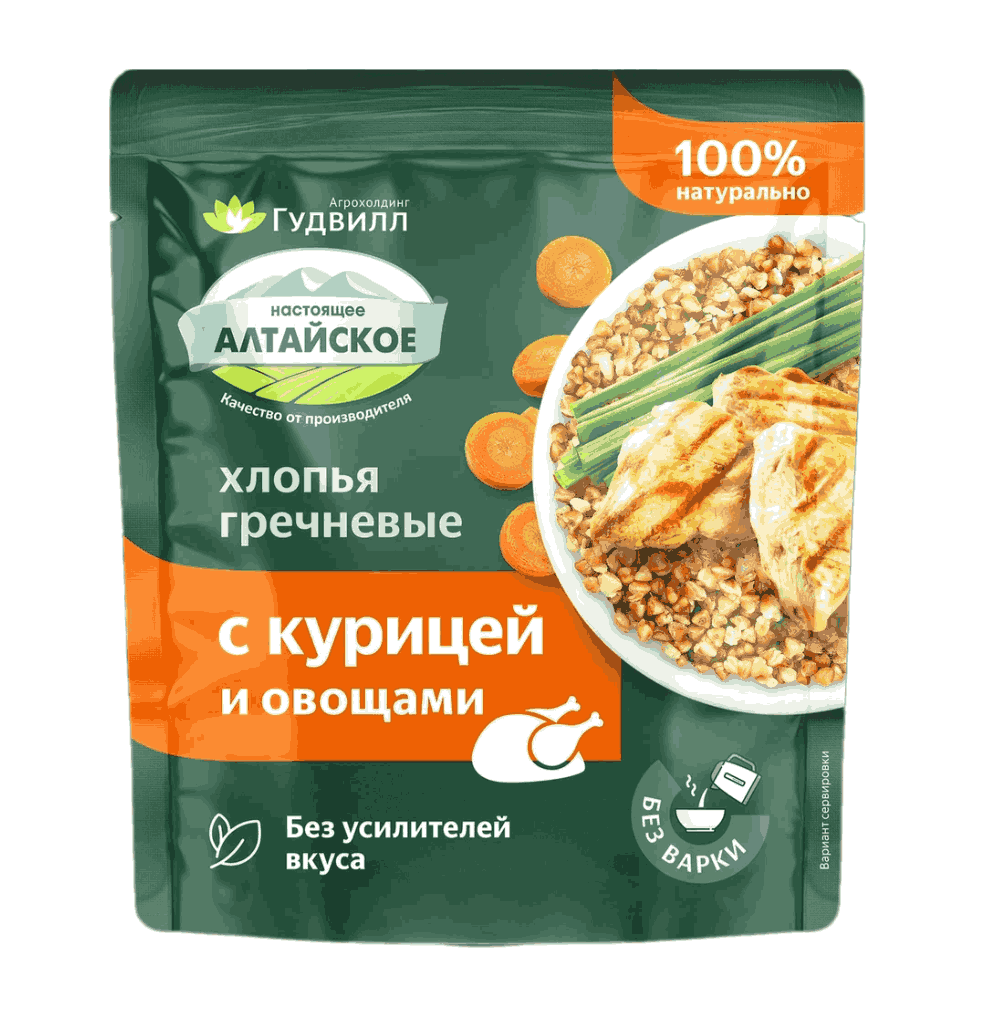 КАША ГУДВИЛЛ 40Г ГРЕЧНЕВЫЕ ХЛОПЬЯ КУРИЦА С ОВОЩАМИ ПО-ДОМАШНЕМУ