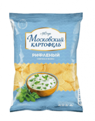 КАРТОФЕЛЬ ХРУСТЯЩИЙ МОСКОВСКИЙ КАРТОФЕЛЬ 60Г РИФЛЕНЫЙ СО ВКУС СМЕТАНЫ И ЗЕЛЕНИ