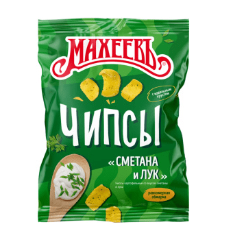 ЧИПСЫ КАРТОФЕЛЬНЫЕ МАХЕЕВЪ 130Г СО ВКУСОМ СМЕТАНЫ И ЛУКА
