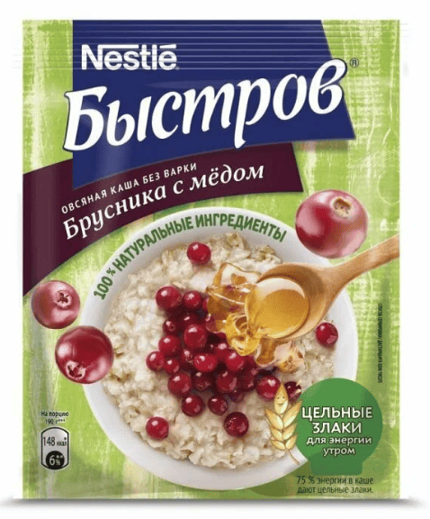 ХЛОПЬЯ БЫСТРОВ 40Г ОВСЯНЫЕ С БРУСНИКОЙ И МЕДОМ БЕЗ ВАРКИ