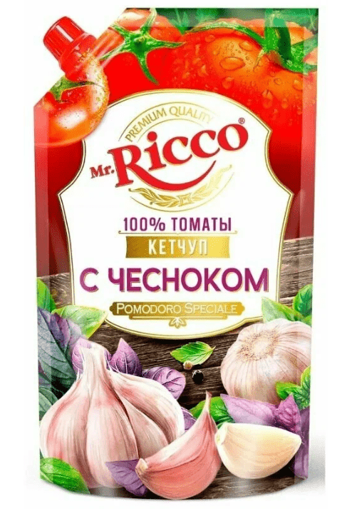 КЕТЧУП МИСТЕР РИККО 300Г С ЧЕСНОКОМ Д/ПАК