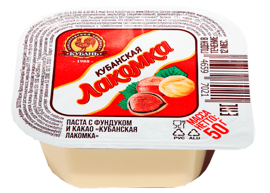 ПАСТА КУБАНСКАЯ ЛАКОМКА 50Г С ФУНДУКОМ И КАКАО ПЛАСТ