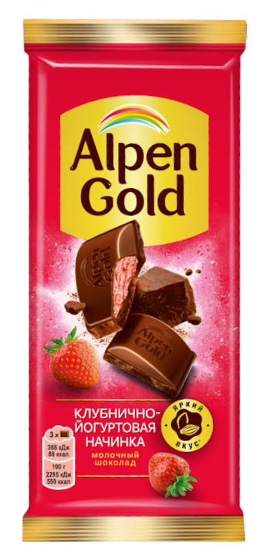 ШОКОЛАД АЛЬПЕН ГОЛЬД 80Г МОЛОЧНЫЙ С КЛУБНИЧНО-ЙОГУРТОВОЙ НАЧИНКОЙ