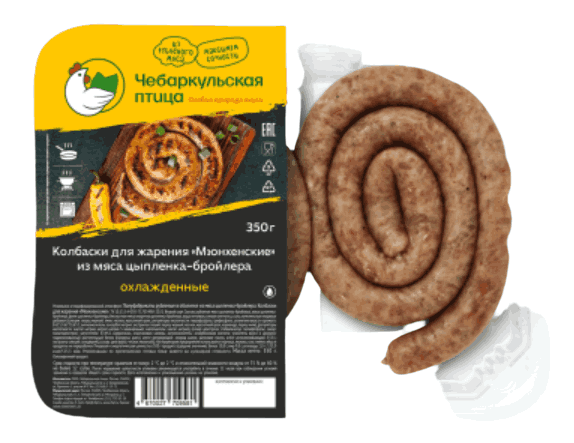 КОЛБАСКИ Д/ЖАРЕНИЯ ЧЕБАРКУЛЬ 350Г МЮНХЕНСКИЕ ИЗ МЯСА ЦЫПЛ-БРОЙЛ ОХЛ ЛОТОК