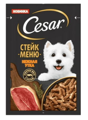 КОНСЕРВЫ Д/СОБАК ЦЕЗАРЬ СТЕЙК МЕНЮ 80Г НЕЖНАЯ УТКА