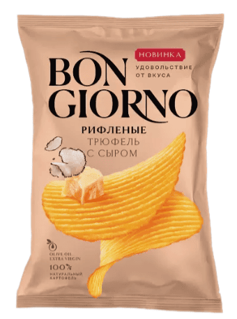 ЧИПСЫ БОН ЖОРНО 80Г СО ВКУСОМ ТРЮФЕЛЬ С СЫРОМ РИФЛЕНЫЕ ИЗ НАТУР КАРТОФЕЛЯ