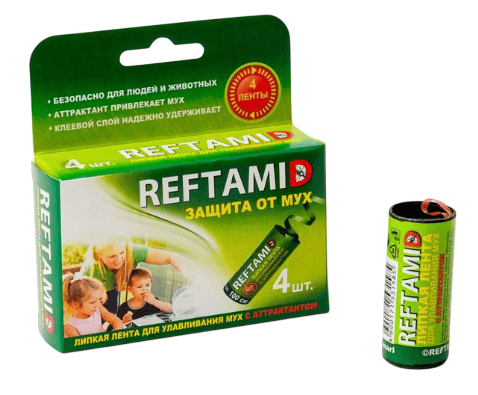 ЛЕНТА ЛИПКАЯ ИНСЕКТИЦИД РЕФТАМИД ОТ МУХ 4ШТ