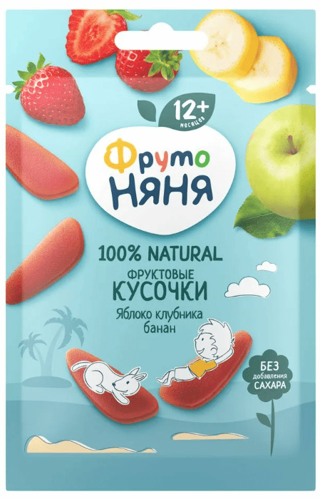 КУСОЧКИ ФРУКТОВЫЕ ФРУТОНЯНЯ 15Г ИЗ ЯБЛОК КЛУБНИКИ И БАНАНОВ Д/П ПАКЕТ