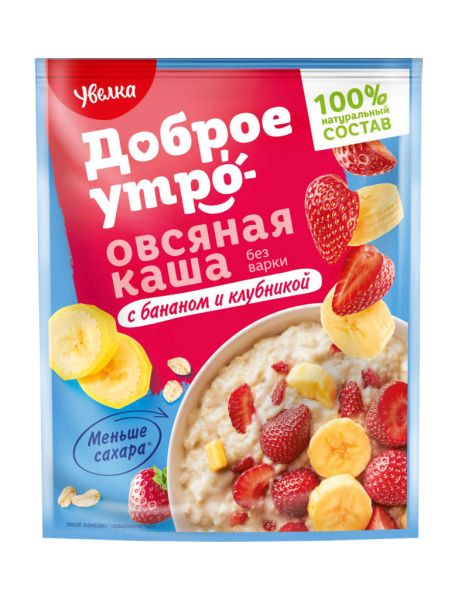 КАША УВЕЛКА ОВСЯНАЯ С БАНАНОМ И КЛУБНИКОЙ 40Г Б/П